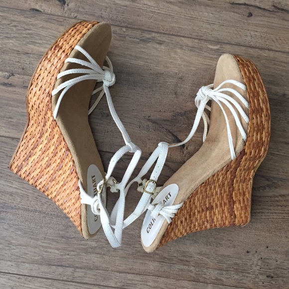 Colin Stuart Strappy Wicker Wedges White - Picture 2 of 5